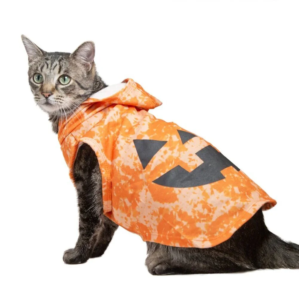 VibrantLife Halloween Hoodie Dog Clothing Orange Tie Dye Jack-O-Lantern